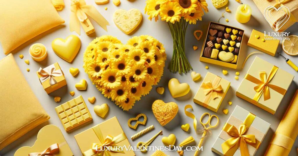 Uplifting yellow-themed Valentine's Day gifts and decorations. | Luxury Valentine's Day
