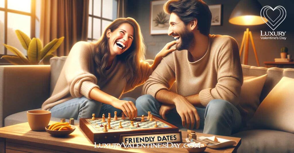 Benefits of Friendly Dates: Friends laughing over a board game during a friendly date | Luxury Valentine's Day