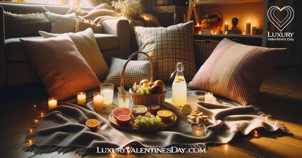 Budget-Friendly Creative Date Ideas for Valentines: Cozy indoor picnic for a budget-friendly date | Luxury Valentine's Day