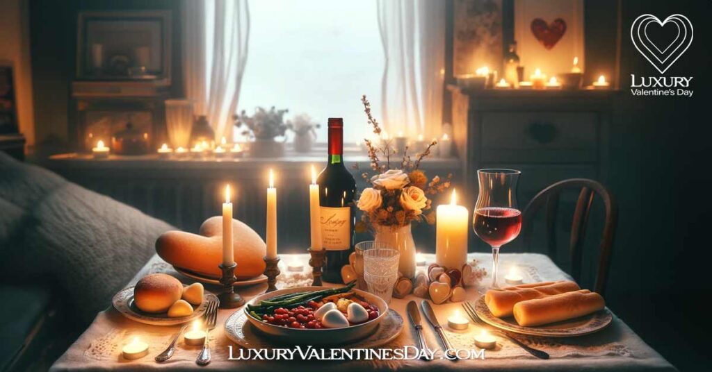Cheap Ideas for Valentines Day FAQs: Romantic homemade dinner setting for two, showcasing budget-friendly elegance | Luxury Valentine's Day