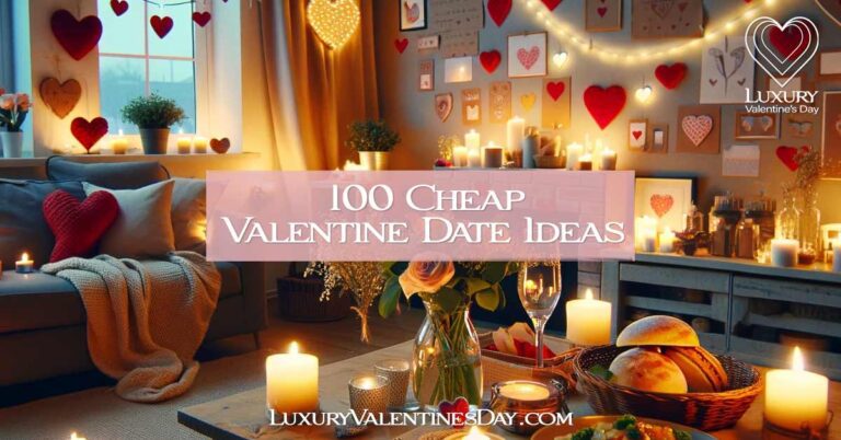 Cheap Valentine Date Ideas: Cozy living room decorated for a romantic, budget-friendly Valentine's Day dinner at home | Luxury Valentine's Day