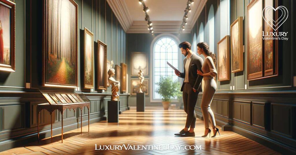 Creative First Valentines Date Ideas: Couple exploring art gallery on first date | Luxury Valentine's Day