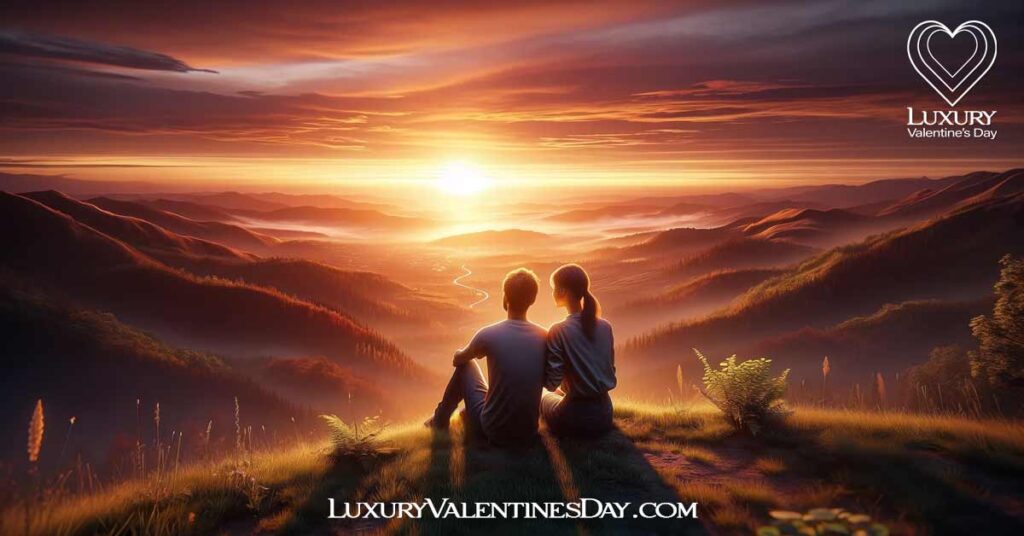 Cultivating Deeper Connections Without Touch: Couple enjoying a sunset together on a hilltop. | Luxury Valentine's Day