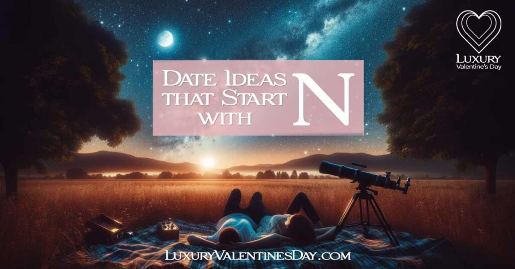 Date Ideas that Start with N: Couple enjoying serene night sky stargazing in an open field under the Milky Way | Luxury Valentine's Day