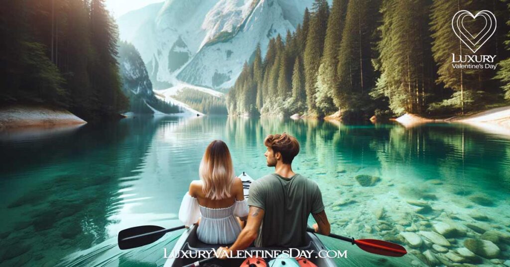 Eco-Friendly Adventures for Couples: Couple kayaking in a serene lake surrounded by forests | Luxury Valentine's Day