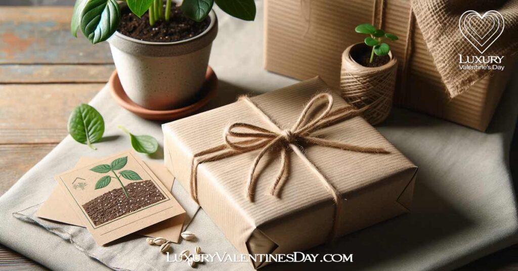 Eco Friendly Gift Ideas: Eco-friendly wrapped gift with recycled paper and natural twine | Luxury Valentine's Day