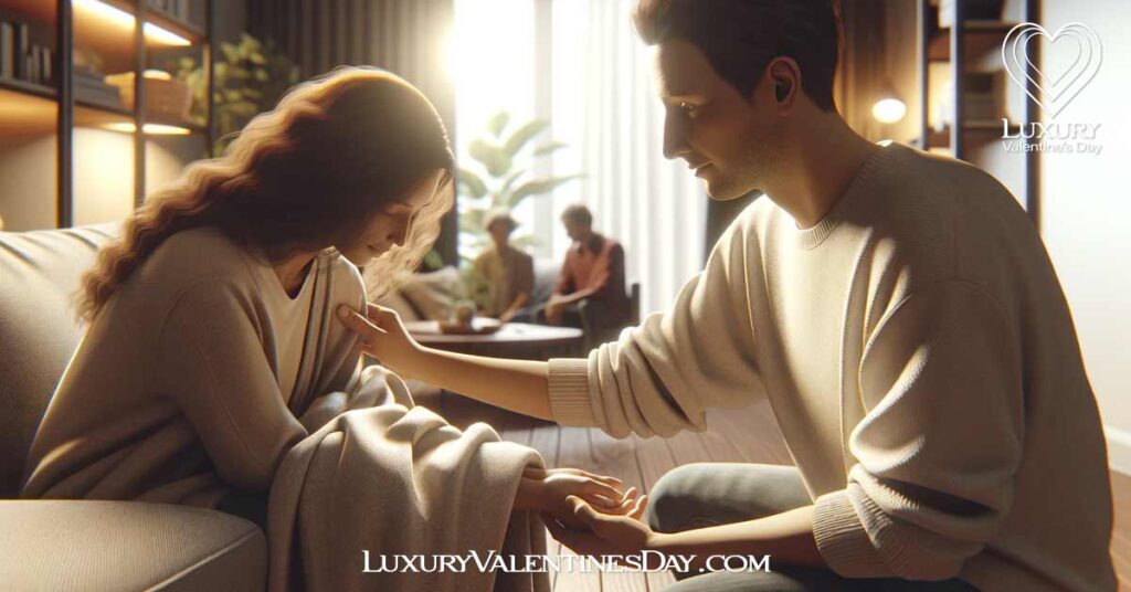 Embracing the Language of Touch: Couple sharing a comforting moment with a warm blanket | Luxury Valentine's Day