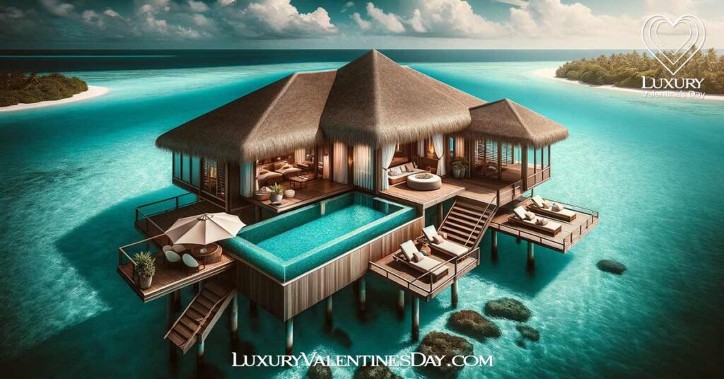 Extravagant Getaways Valentine Date Ideas: Luxurious private island resort with overwater bungalow | Luxury Valentine's Day