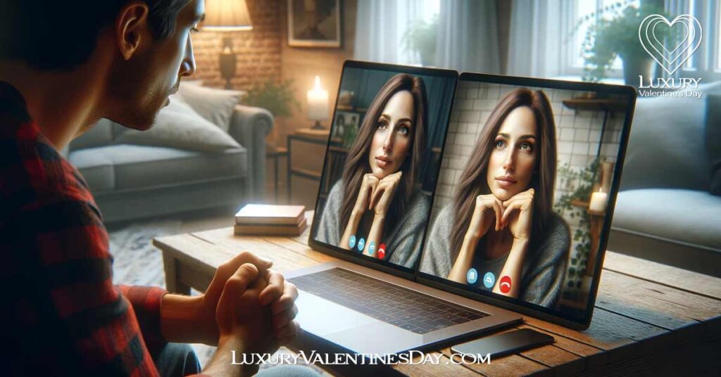 FAQs Section Long Distance Relationships LDR: Couple deeply engaged in conversation over a video call, highlighting their emotional connection. | Luxury Valentine's Day