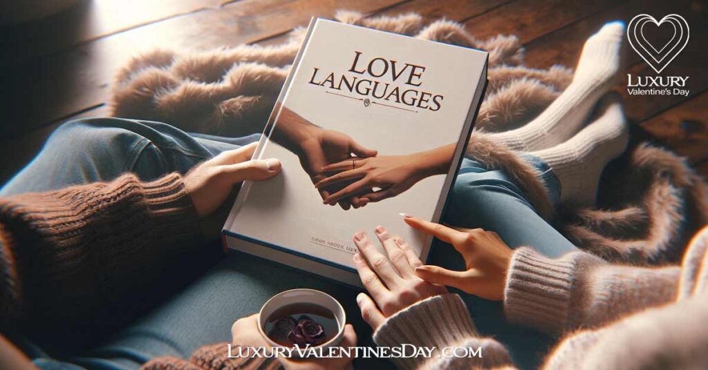 FAQs Physical Touch Love Language: Couple learning about love languages with book and tea | Luxury Valentine's Day