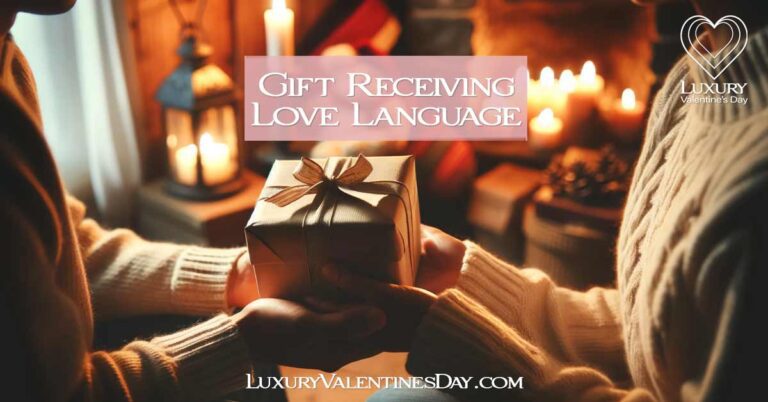 Gift Receiving Love Language: Couple exchanging gifts in a cozy room | Luxury Valentine's Day