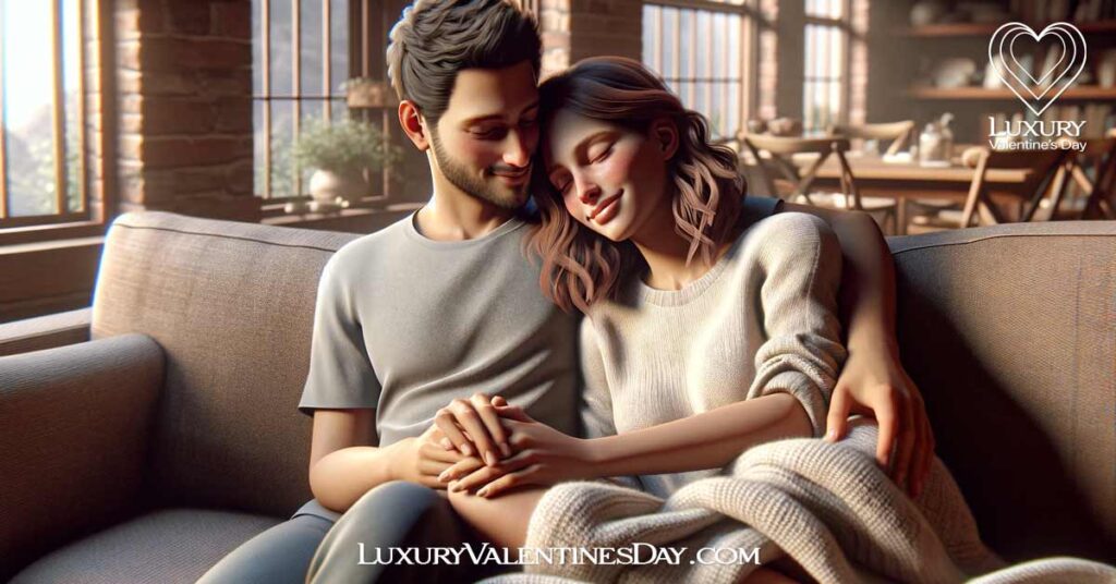 Importance of Physical Touch in Relationships: Couple enjoying a quiet moment together on a couch. | Luxury Valentine's Day