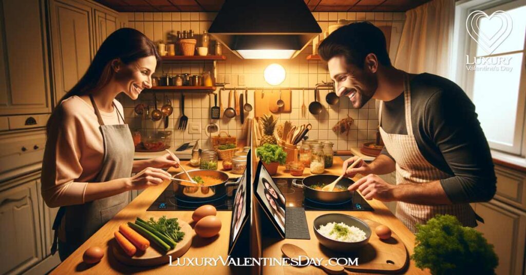 Last Minute Date Ideas for Long Distance Relationships: Couple having a virtual dinner date, cooking the same recipe. | Luxury Valentine's Day
