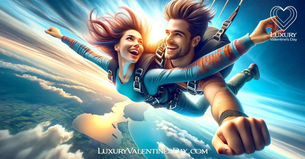 Last Minute Ideas for Adventurous: Couple skydiving together with excitement | Luxury Valentine's Day