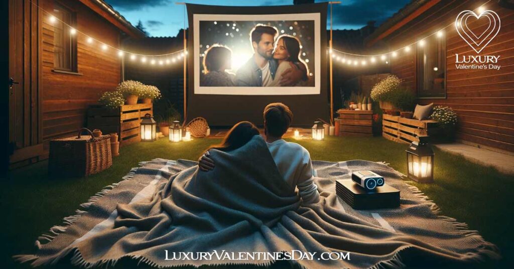 Outdoor Date Ideas for Couples: Couple enjoying an outdoor movie night in their backyard. | Luxury Valentine's Day