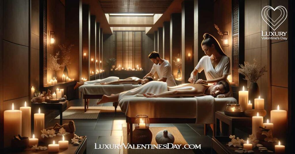 Relaxation and Wellness Indoor Date Ideas: Couple enjoying a relaxing couples' massage in a serene spa setting | Luxury Valentine's Day