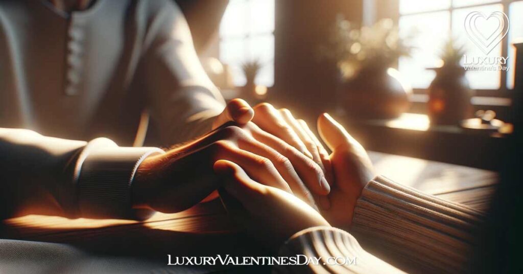 Signs Your Love Language is Physical Touch: Gentle hand squeeze expressing love and comfort. | Luxury Valentine's Day