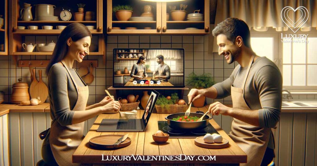 Activities to Strengthen Long Distance Relationships LDRs: Couple having an online cooking date in a long-distance relationship | Luxury Valentine's Day