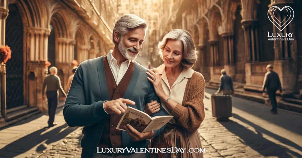 First Date Ideas for 20, 30, 40, 50 Year Olds : Older couple enjoying historical city tour on first date | Luxury Valentine's Day