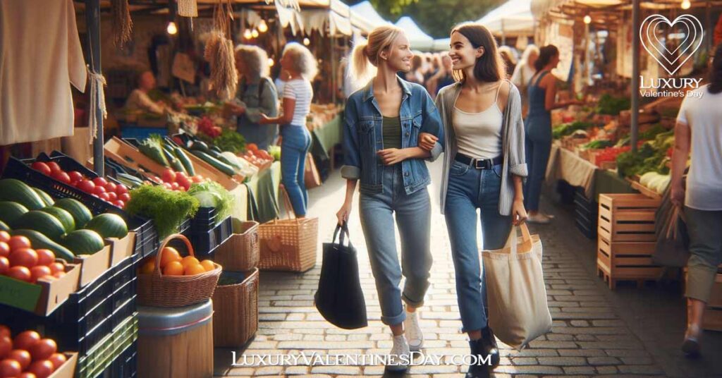 Casual First Date Ideas : Women on casual first date at farmer's market | Luxury Valentine's Day