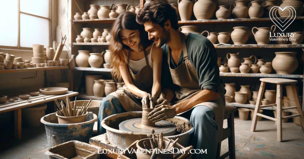Creative First Date Ideas : Couple at pottery workshop on first date | Luxury Valentine's Day