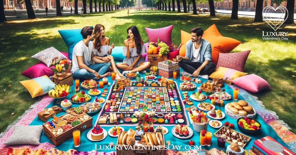 Double Date Picnic Idea : Lively city park double date picnic with board games and food | Luxury Valentine's Day