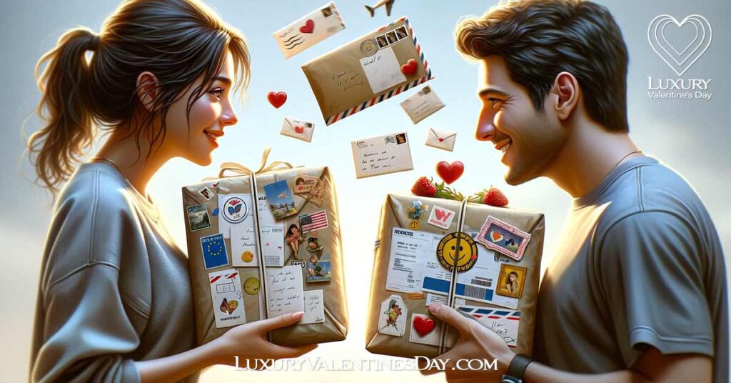 Embracing Love in Long Distance Relationships: Couple exchanging care packages in a long-distance relationship | Luxury Valentine's Day