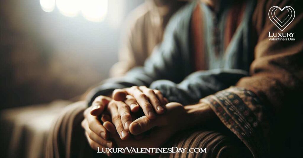 Embracing Physical Touch for Men: Close-up of a couple holding hands, showing tenderness. | Luxury Valentine's Day