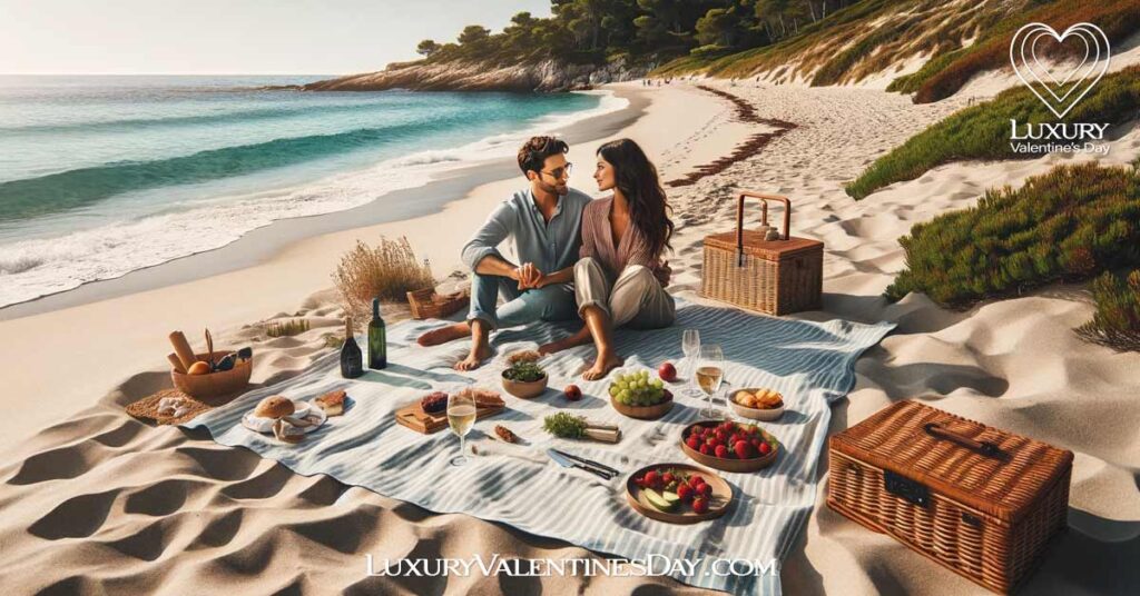First Date Destinations : Couple enjoying secluded beach picnic on first date | Luxury Valentine's Day
