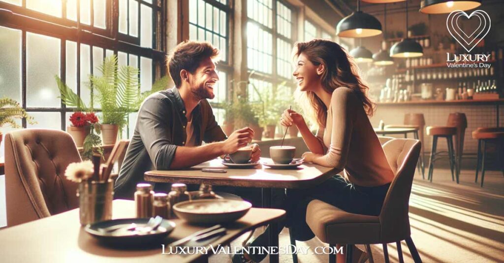 First Date Ideas : Cafe first date with couple enjoying coffee | Luxury Valentine's Day