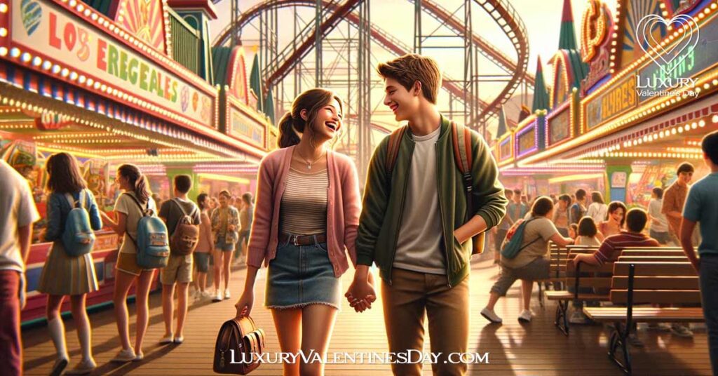 First Date Ideas for High Schoolers : High schoolers on first date at amusement park | Luxury Valentine's Day