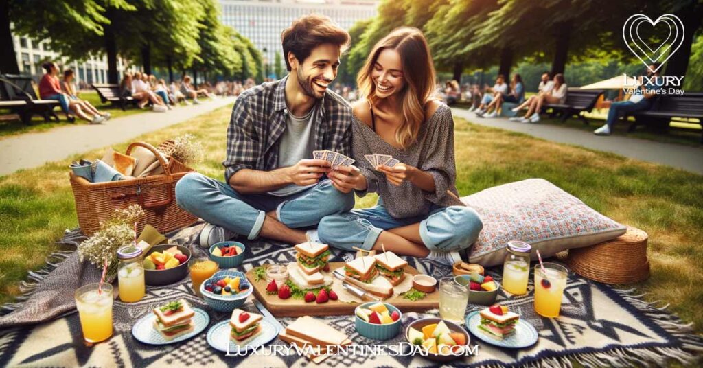 First Date Picnic Ideas : Playful first date picnic in a city park with a young couple | Luxury Valentine's Day