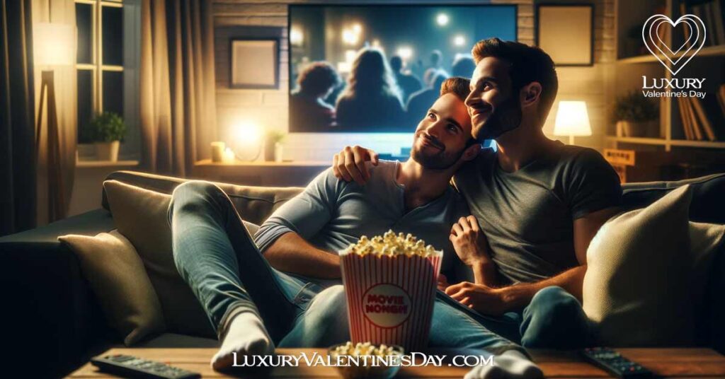 First Date at Home Ideas : Men enjoying movie night at home on first date | Luxury Valentine's Day