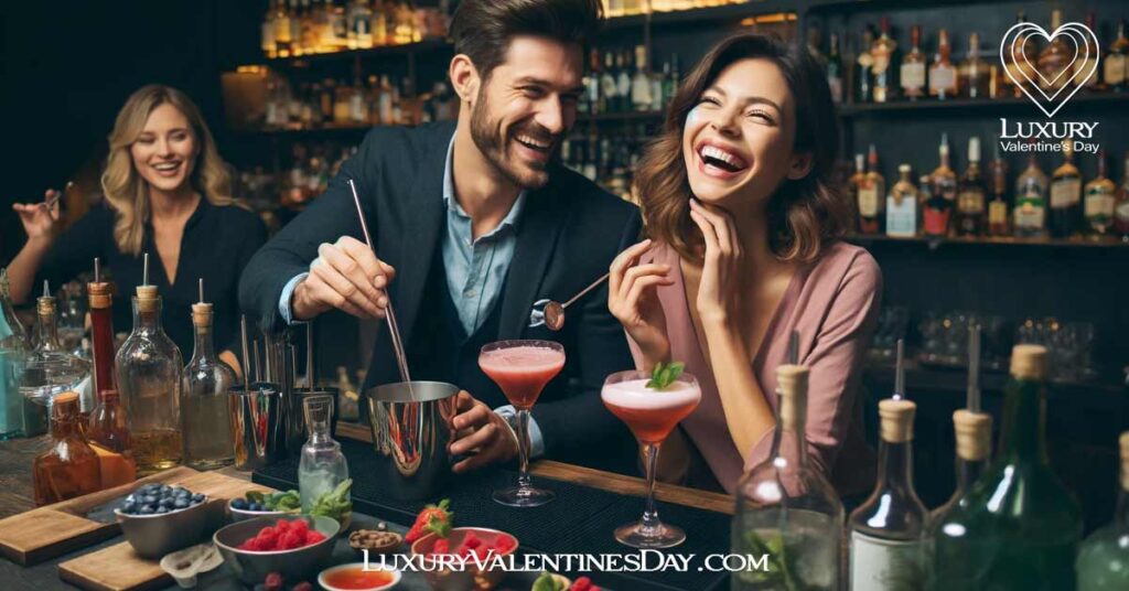 Flirtatious and Sexy Date Ideas : Couple in mixology class cocktail contest | Luxury Valentine's Day