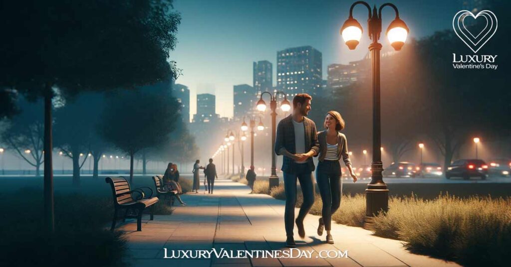 Last Minute First Date Ideas : Couple on spontaneous walk through city park | Luxury Valentine's Day