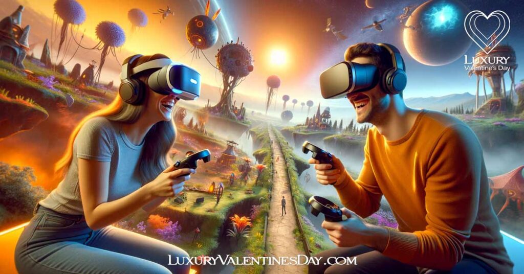 Long Distance First Date Ideas : Couple on VR game night long distance first date | Luxury Valentine's Day