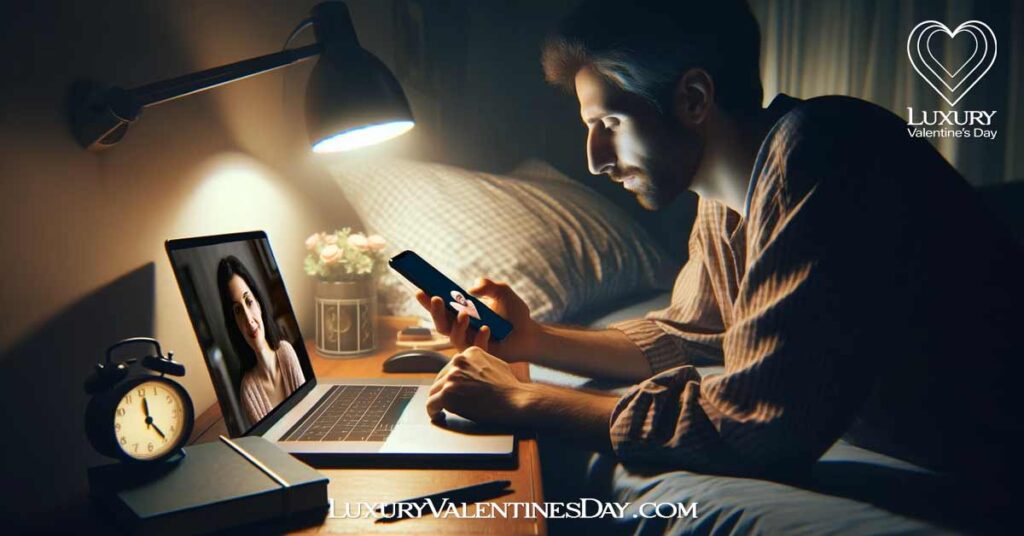 Long Distance Relationship LDR Challenges: Couple having a heartfelt video call in a long-distance relationship | Luxury Valentine's Day