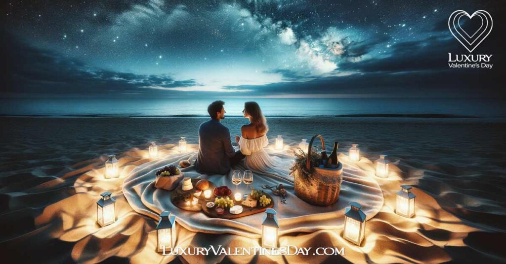 Night Beach Picnic Date : Magical night beach picnic under a starlit sky for a couple | Luxury Valentine's Day