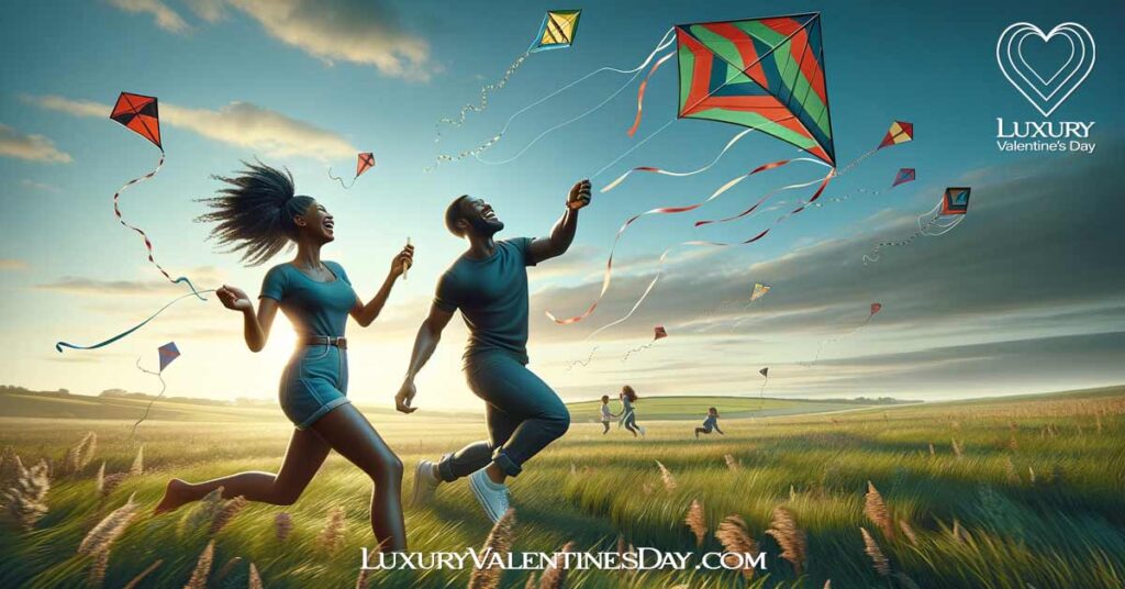 Original Date Ideas : Black couple flying a kite on first date | Luxury Valentine's Day
