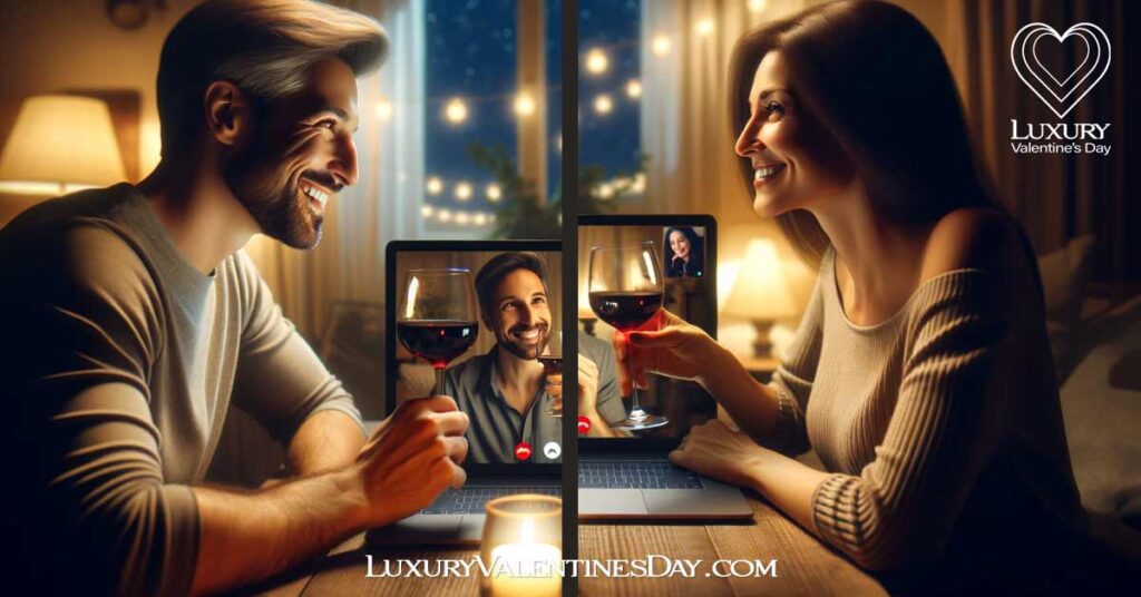 Physical Touch Love Language Long Distance LDR: Couple having a virtual date in a long-distance relationship | Luxury Valentine's Day