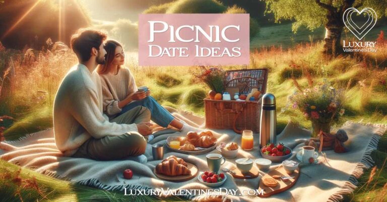 Picnic Date Ideas : Peaceful breakfast picnic in a sunny meadow for a couple | Luxury Valentine's Day