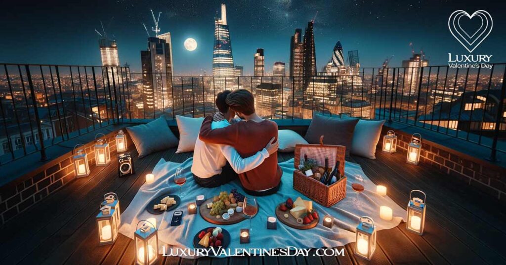 Surprise Picnic Date Ideas : Romantic surprise rooftop picnic for a same-sex couple at night | Luxury Valentine's Day
