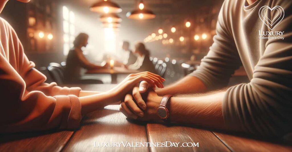 Understanding Physical Touch as a Love Language: Couple holding hands across a café table | Luxury Valentine's Day
