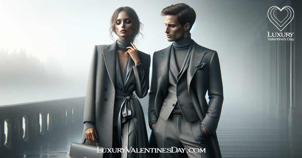 Can You Wear Grey on Valentine's Day: Couple in grey enjoying a serene moment | Luxury Valentine's Day