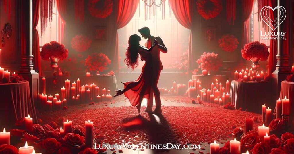 Should You Wear Read on Valentine's Day: Couple sharing a romantic moment surrounded by red | Luxury Valentine's Day