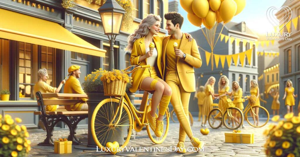 Can I Wear Yellow on Valentine's Day: Joyous couple in yellow celebrating Valentine's Day | Luxury Valentine's Day