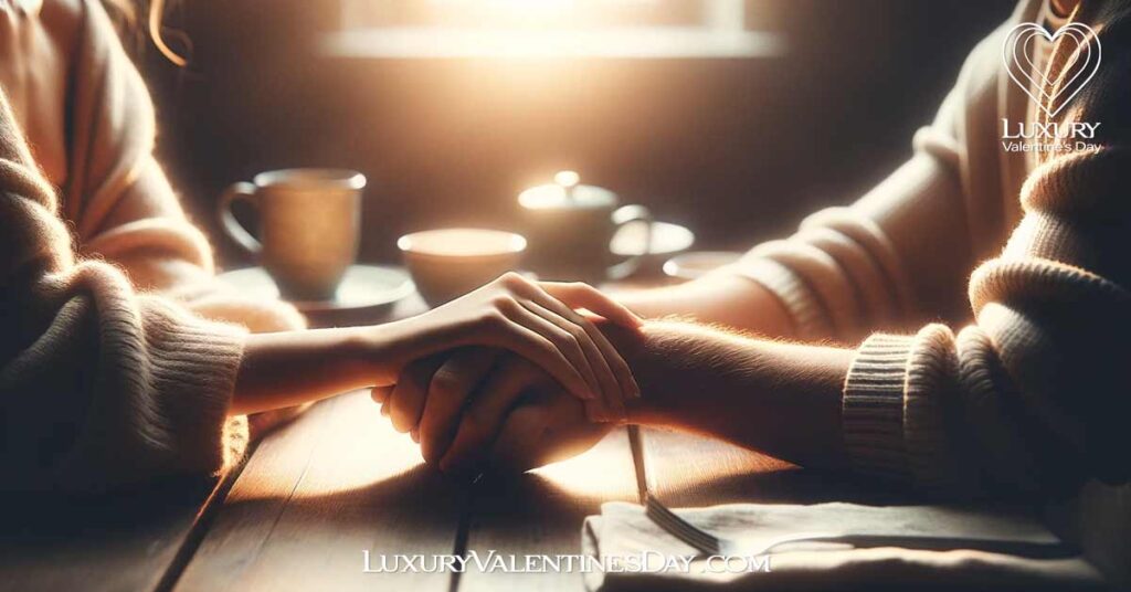 Why Physical Touch Matters to Men: Couple holding hands across a table. | Luxury Valentine's Day