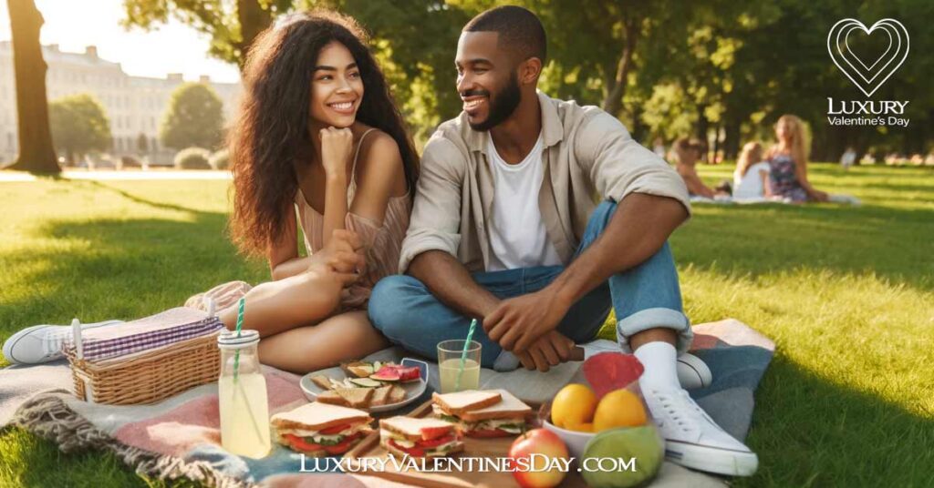 Budget Friendly Second Date Ideas : Black couple having a picnic in a local park | Luxury Valentine's Day