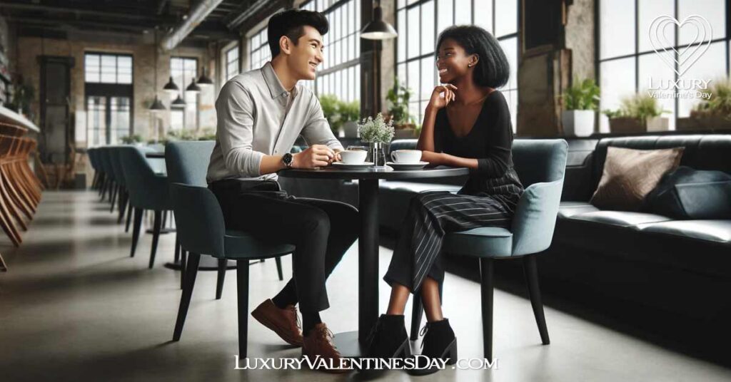 Essential First Dat Etiquette Everyone Should Follow : Mixed race couple enjoying coffee on a first date at an urban café | Luxury Valentine's Day
