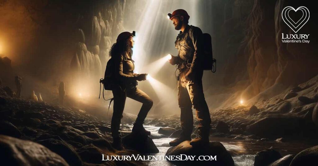 Essential Questions You Should Ask on a First Date : Couple exploring an underground cave system. | Luxury Valentine's Day